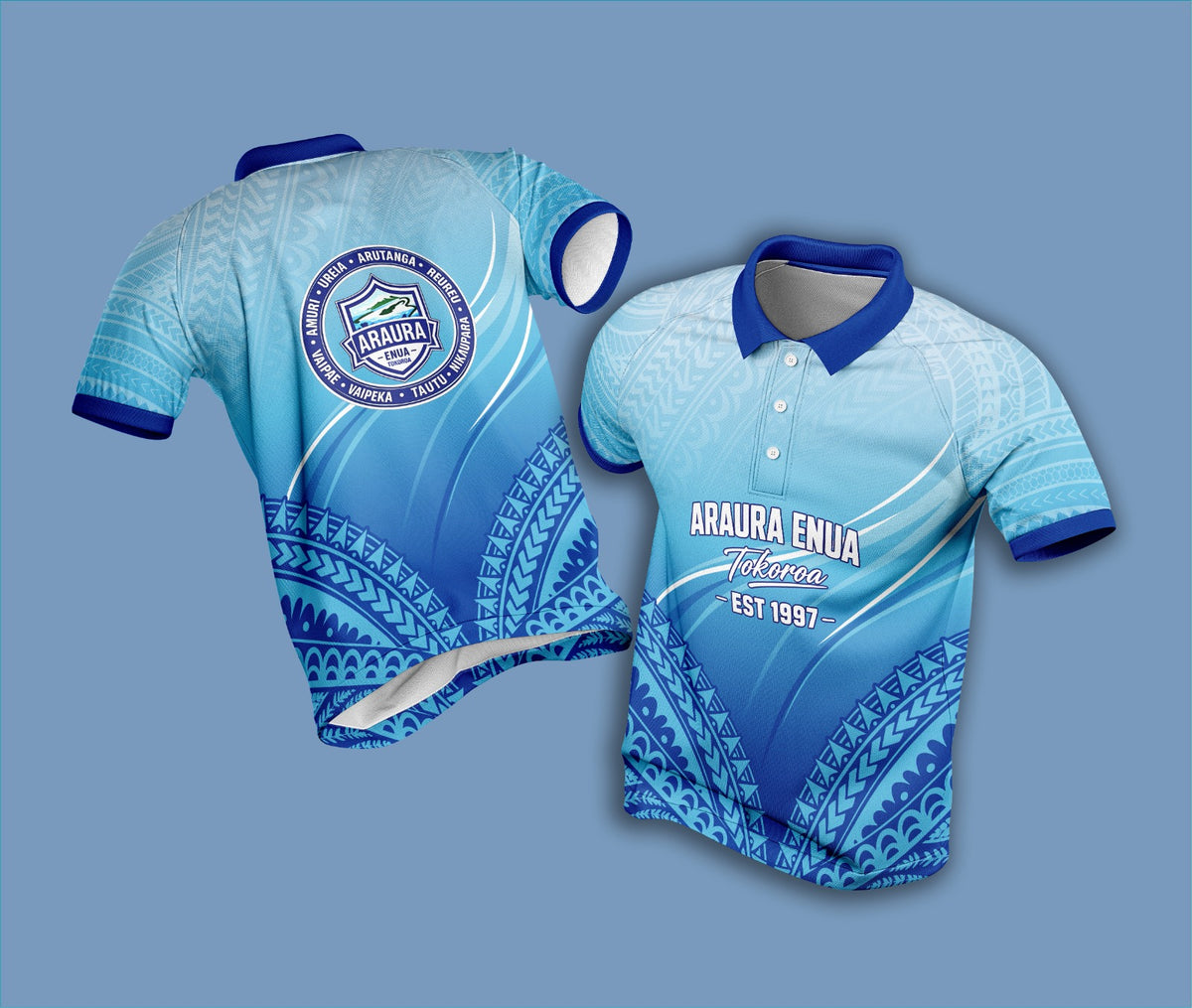 Araura Enua Tokoroa Polo – Lagoon Blue (Royal Blue Collar)