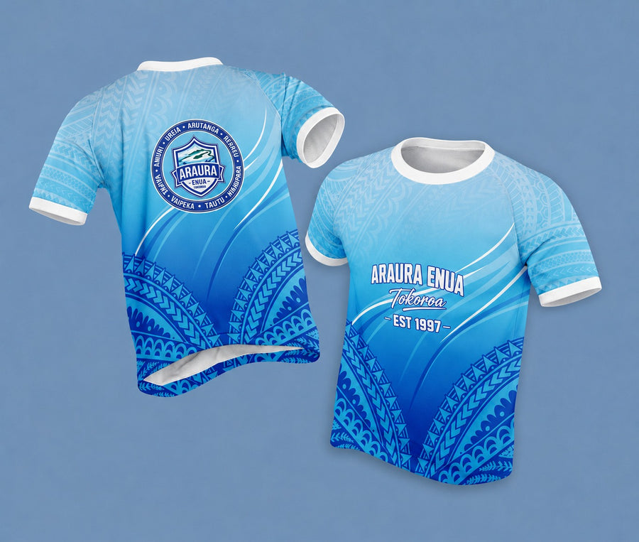 Araura Enua Tokoroa Tee – Lagoon Blue (Round Neck)