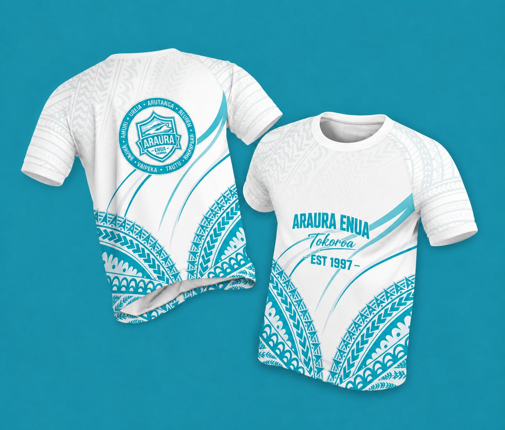 Araura Enua Tokoroa Tee – Reef Turquoise (Round Neck)