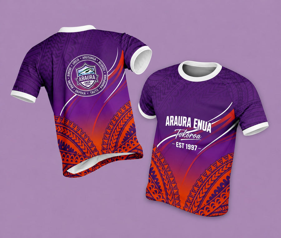 Araura Enua Tokoroa Tee – Sunset Purple (Round Neck)