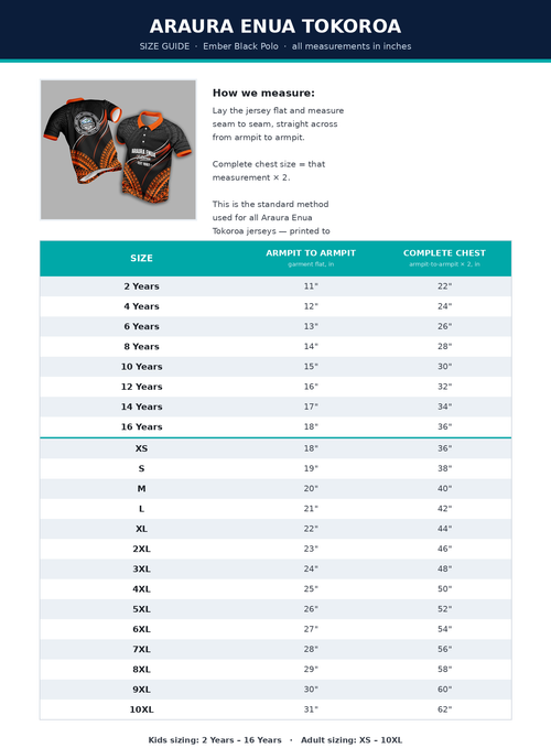 Araura Enua Tokoroa Polo – Ember Black (Orange Collar)