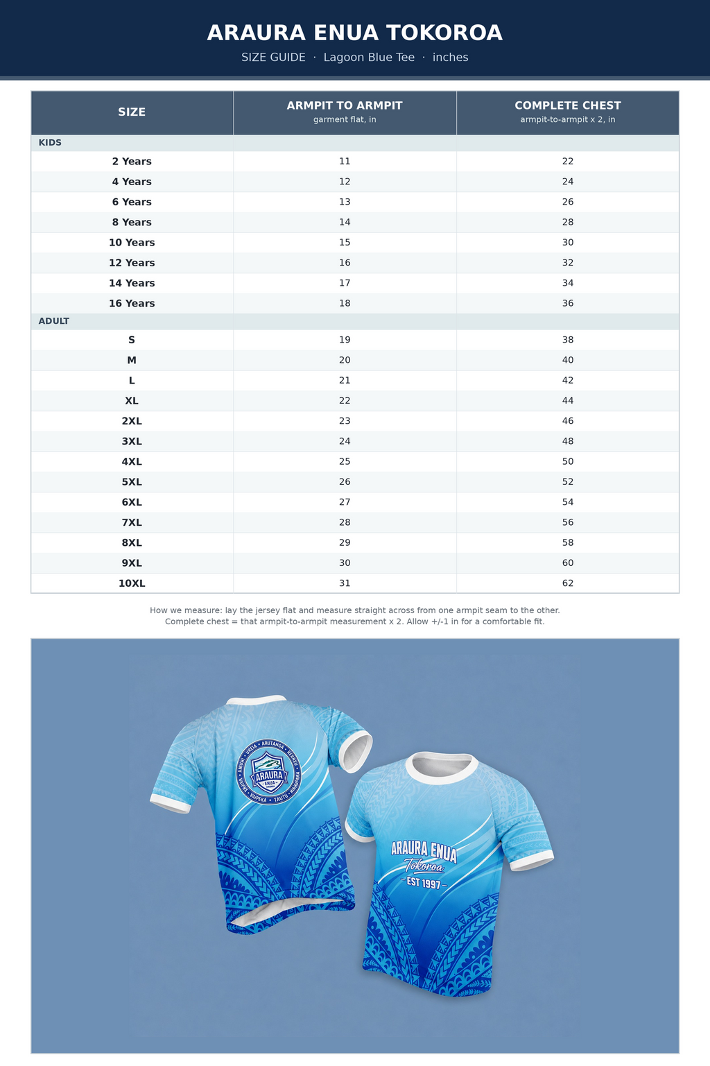 Araura Enua Tokoroa Tee – Lagoon Blue (Round Neck)