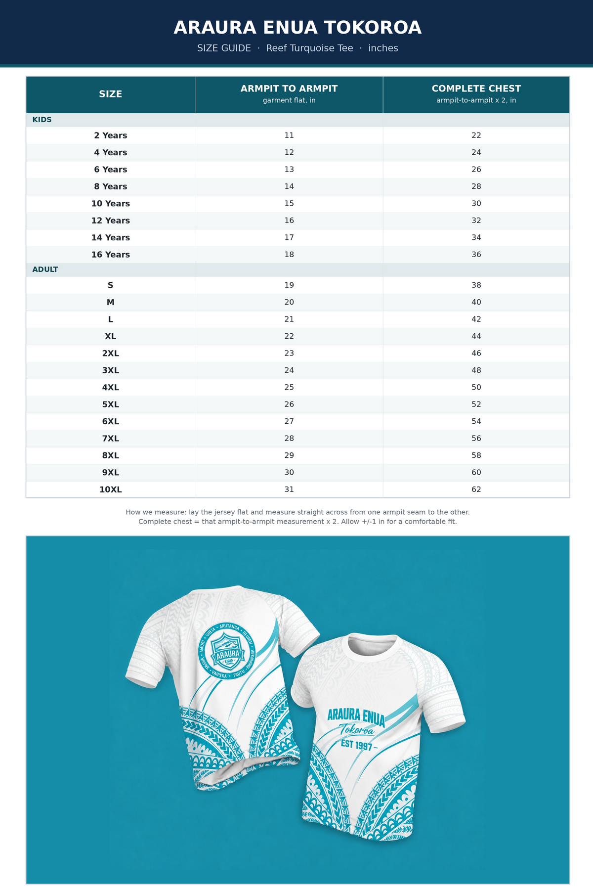 Araura Enua Tokoroa Tee – Reef Turquoise (Round Neck)