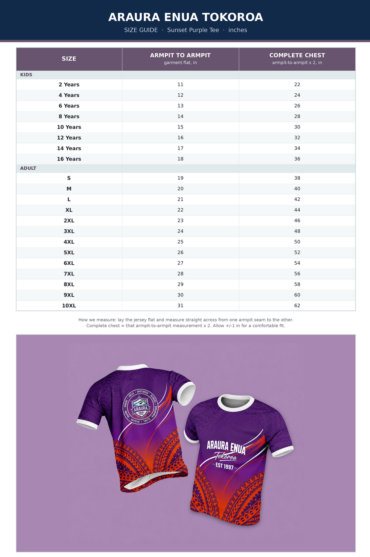 Araura Enua Tokoroa Tee – Sunset Purple (Round Neck)