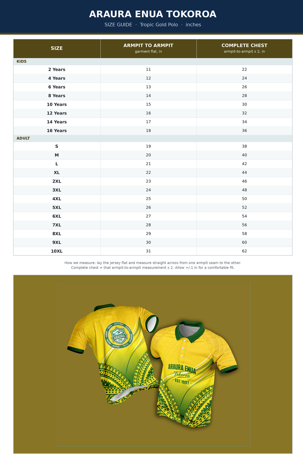 Araura Enua Tokoroa Polo – Tropic Gold (Green Collar)