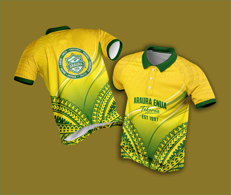 Araura Enua Tokoroa Polo – Tropic Gold (Green Collar)